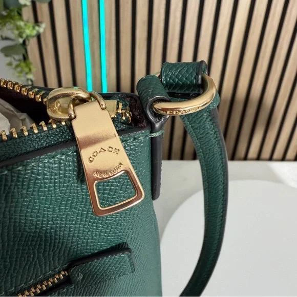 COACH Mini Rowan File Shoulder Bag in Dark Green Pebble Leather Crossbody CE871 - Picture 5 of 9